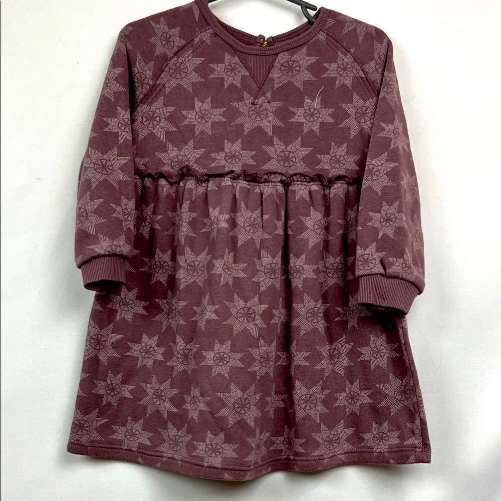 Little Co. Purple Star print organic cotton Fall Winter sweatshirt dress 24 m